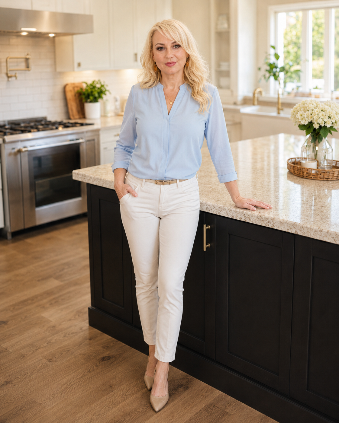 Nadia standing in a clean kitchen