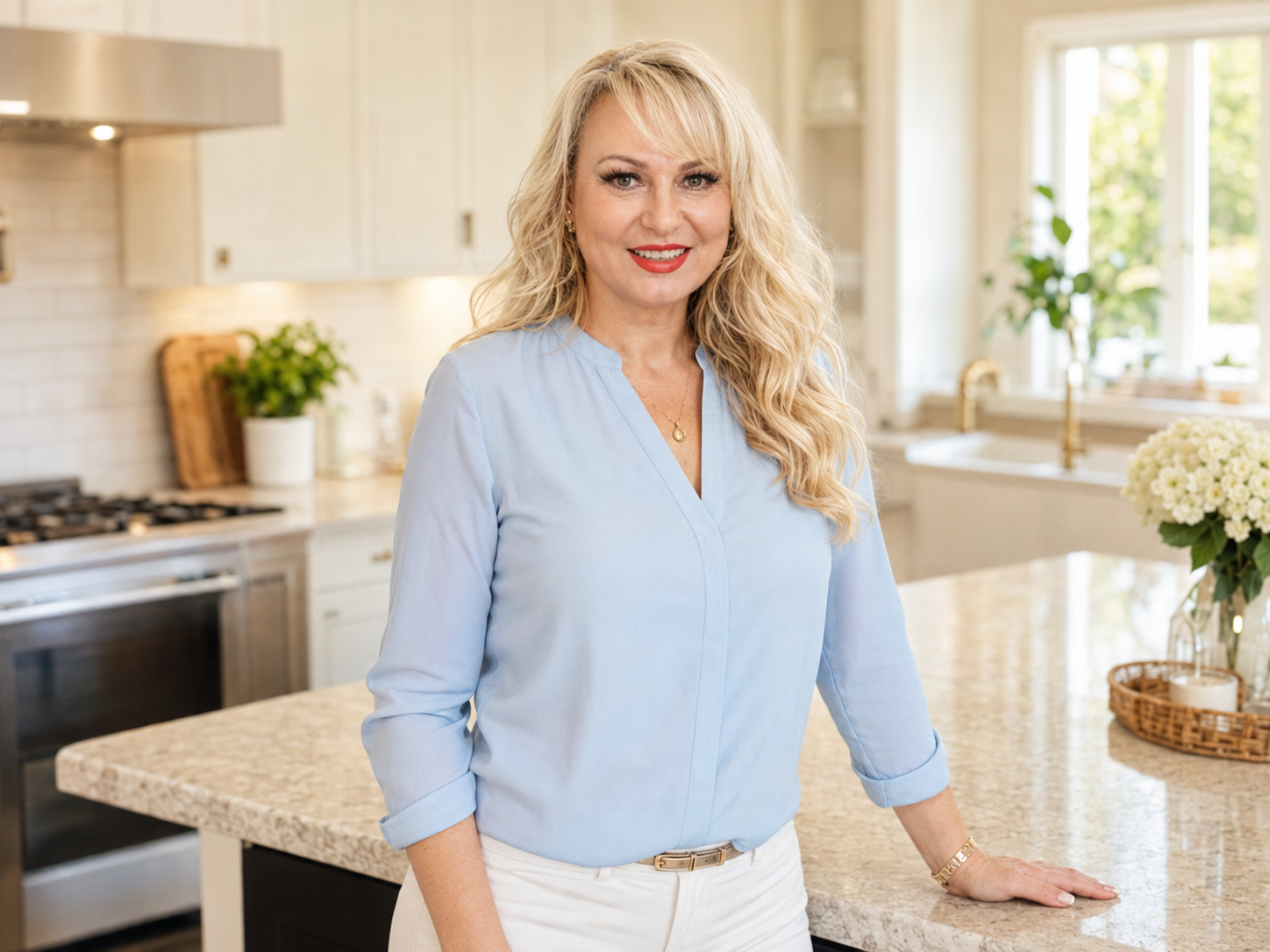 Cleaning professional in a bright kitchen